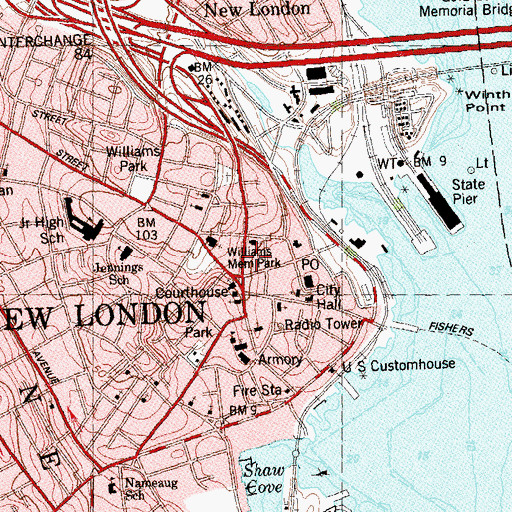 Topographic Map of Whale Oil Row, CT