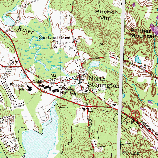 Topographic Map of Wheeler Library, CT