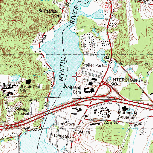 Topographic Map of Whitehall Landing, CT
