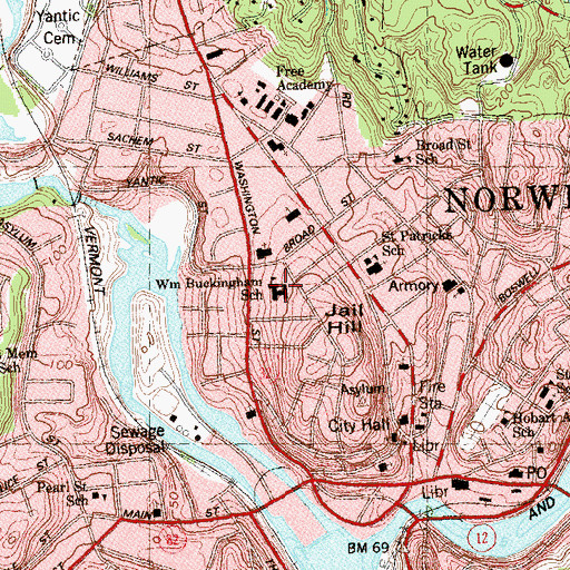 Topographic Map of William A Buckingham School, CT
