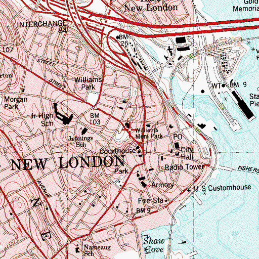 Topographic Map of Williams Memorial Park Historic District, CT