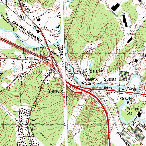 Topographic Map of Yantic Falls Historic District, CT
