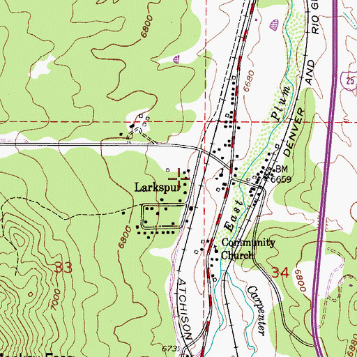 Topographic Map of Larkspur, CO