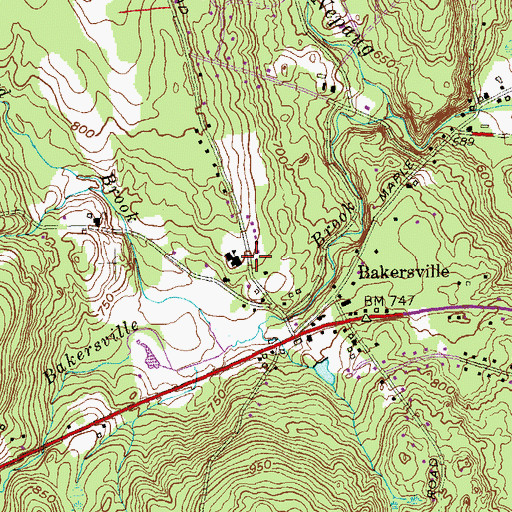 Topographic Map of Bakerville Consolidated School, CT