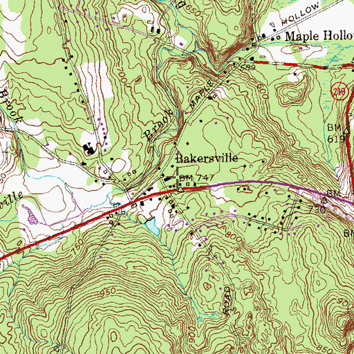 Topographic Map of Bakerville Library, CT