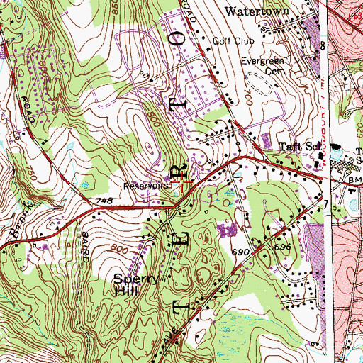 Topographic Map of Bald Hill Reservoir, CT