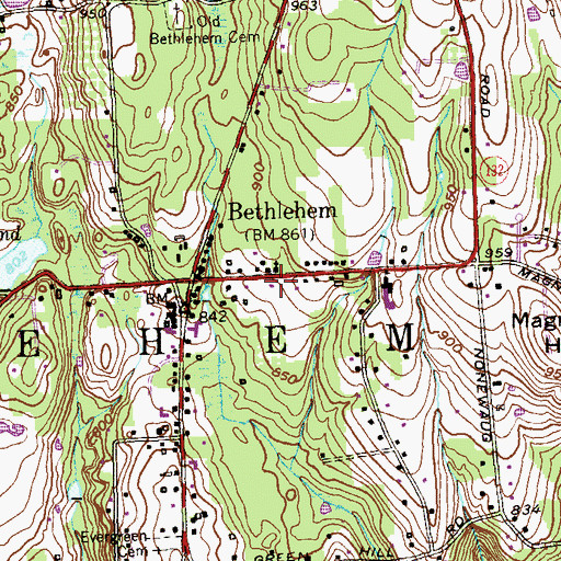 Topographic Map of Bethlehem Post Office, CT