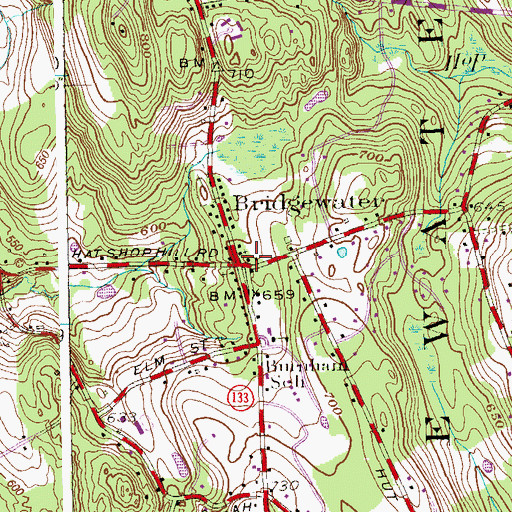 Topographic Map of Bridgewater Congregational Church, CT