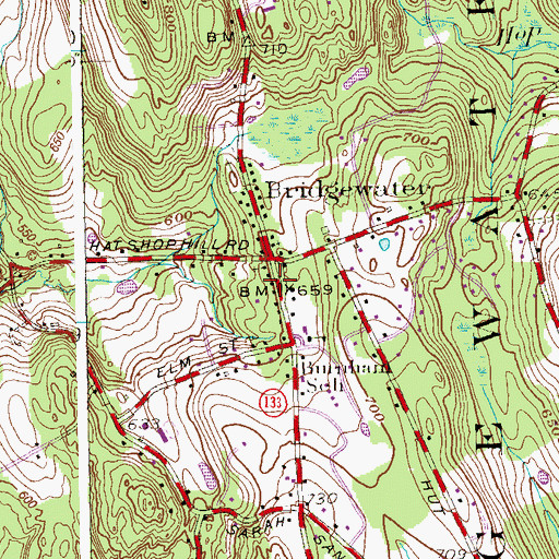 Topographic Map of Bridgewater Post Office, CT