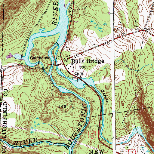 Topographic Map of Bulls Bridge Cemetery, CT