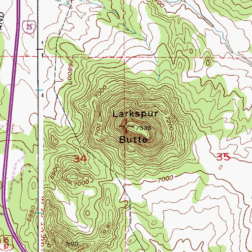 Topographic Map of Larkspur Butte, CO