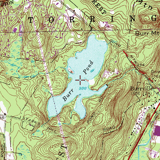 Topographic Map of Burr Pond State Park, CT