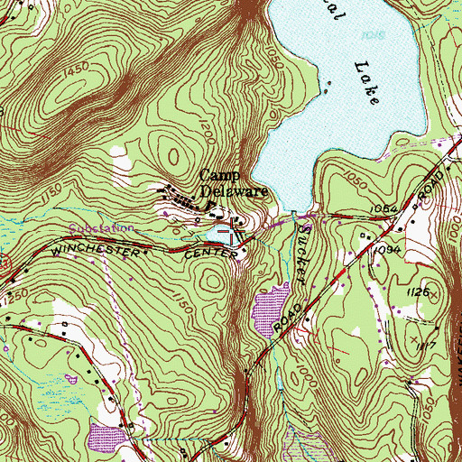 Topographic Map of Camp Delaware Pond, CT