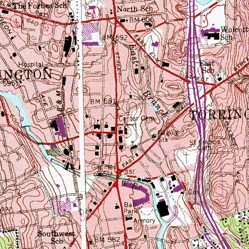 Topographic Map of Downtown Torrington Historic District, CT