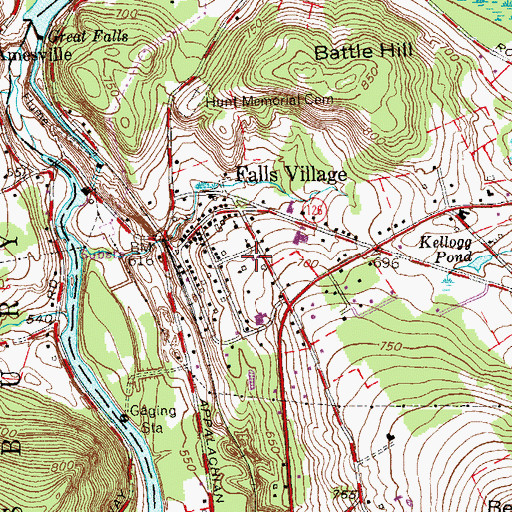 Topographic Map of Falls Village Post Office, CT