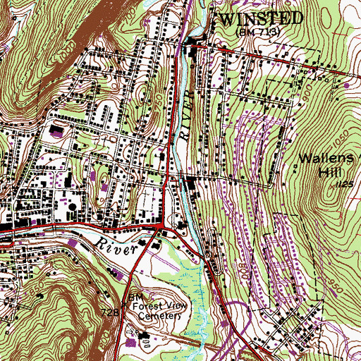 Topographic Map of First Church of Winsted, CT