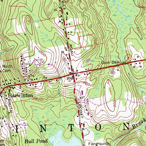 Topographic Map of Four Corners (historical), CT