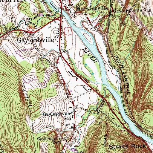 Topographic Map of Gaylordsville Post Office, CT