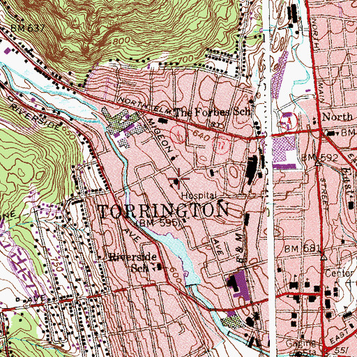 Topographic Map of Harry S Fisher Middle School, CT