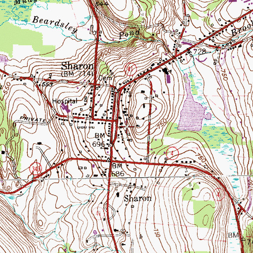 Topographic Map of Hotchkiss Library of Sharon, CT