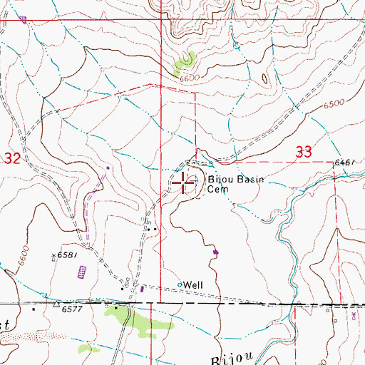 Topographic Map of Bijou Basin Cemetery, CO