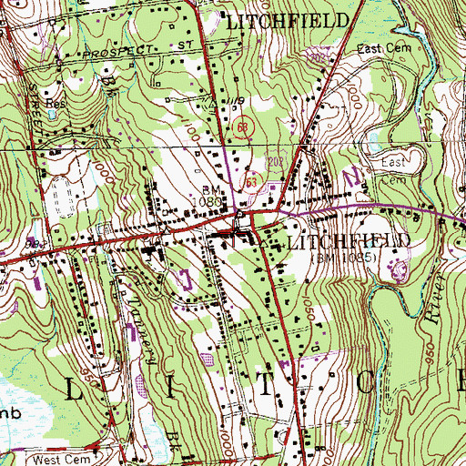 Topographic Map of Litchfield County Courthouse, CT