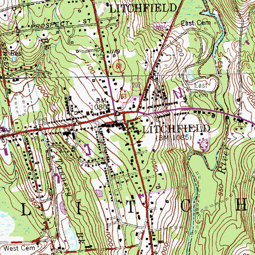 Topographic Map of Litchfield Post Office, CT