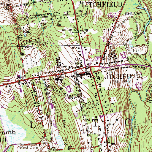 Topographic Map of Litchfield United Methodist Church, CT