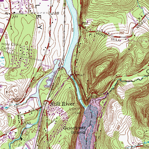 Topographic Map of Lovers Leap Bridge, CT