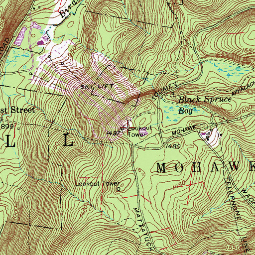 Topographic Map of Mohawk Mountain Ski Area, CT