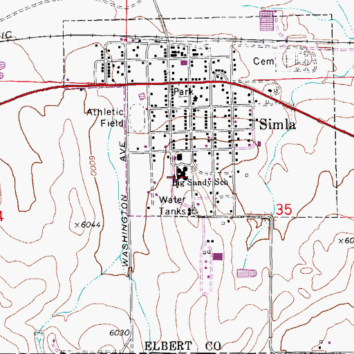 Topographic Map of Simla Elementary School, CO