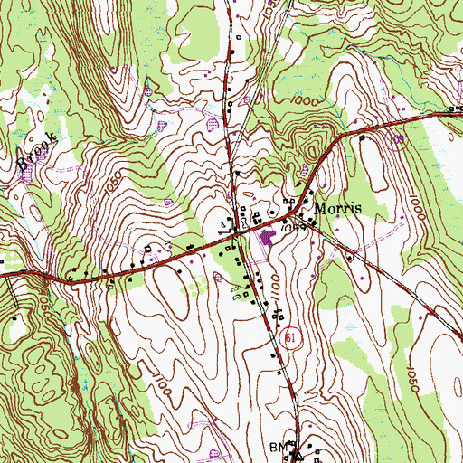 Topographic Map of Morris Post Office, CT