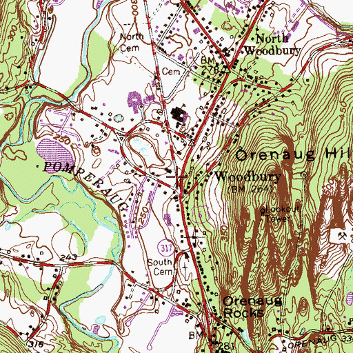 Topographic Map of Woodbury Post Office, CT