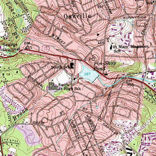 Topographic Map of Oak Library, CT
