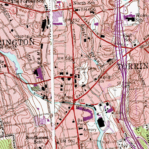 Topographic Map of Old Post Office Square Shopping Center, CT
