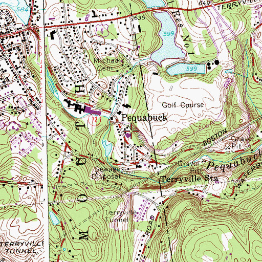 Topographic Map of Pequabuck Post Office, CT