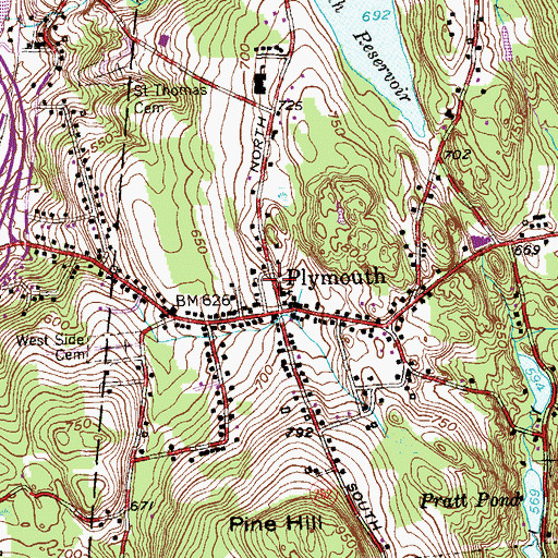 Topographic Map of Plymouth Green, CT