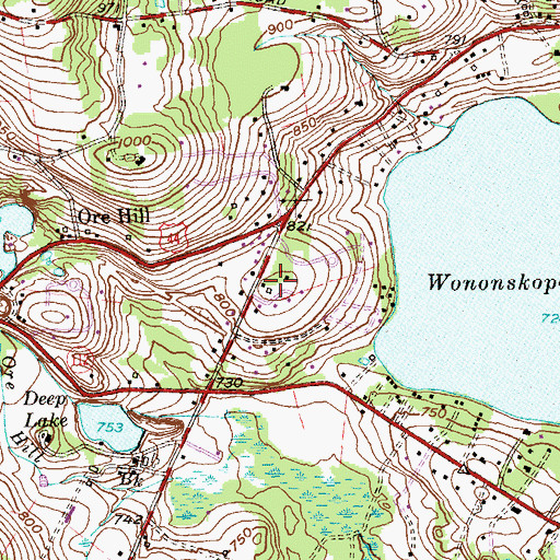 Topographic Map of Reed Hill, CT