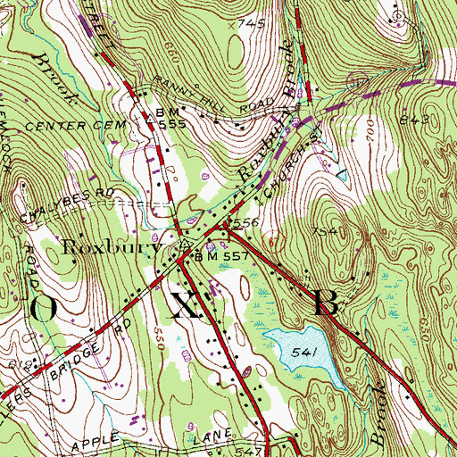 Topographic Map of Roxbury Center Historic District, CT