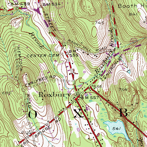 Topographic Map of Roxbury Town Hall, CT