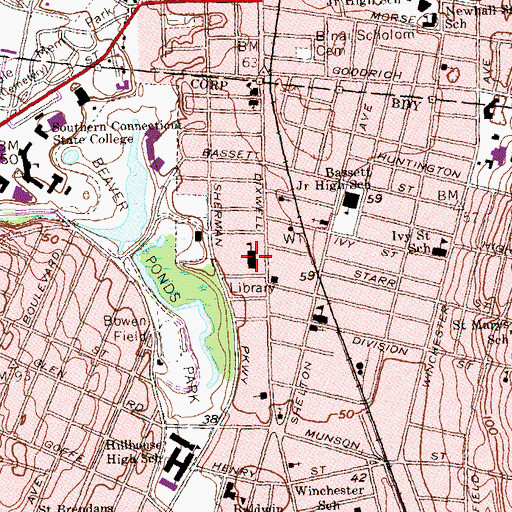 Topographic Map of Martin Luther King School, CT