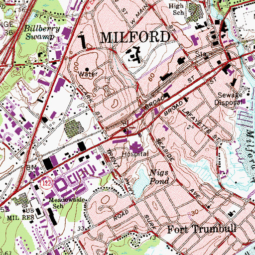 Topographic Map of Mary Taylor United Methodist Church, CT