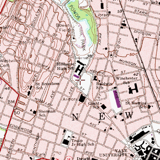 Topographic Map of Masjid Muhammad New Haven, CT