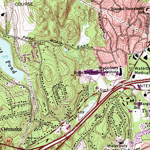 Topographic Map of Mattatuck Community College, CT