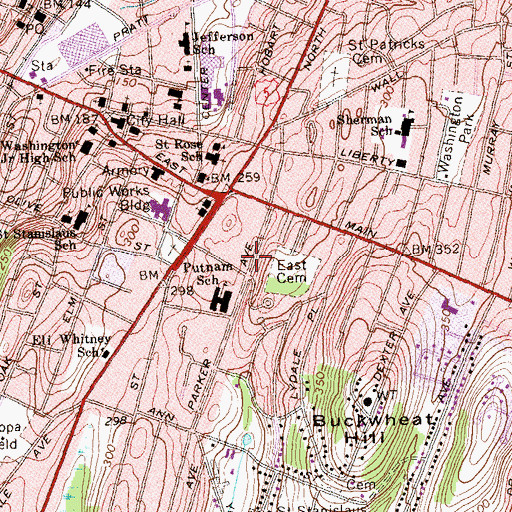 Topographic Map of Meriden Hills Baptist Church, CT