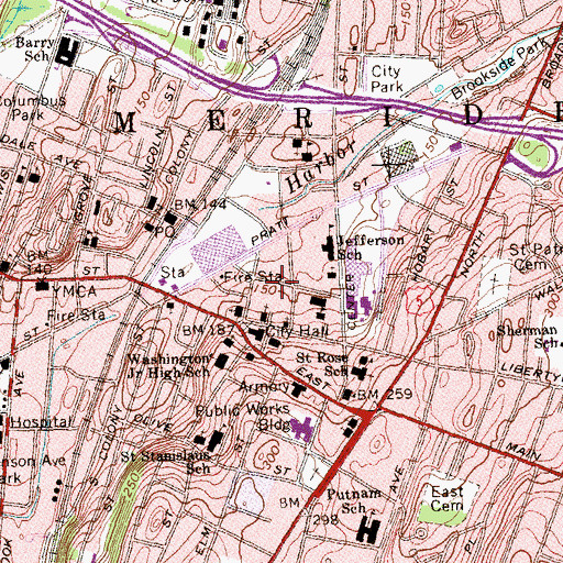 Topographic Map of Meriden Public Library, CT