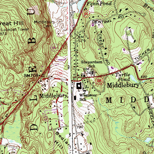 Topographic Map of Middlebury Center Historic District, CT