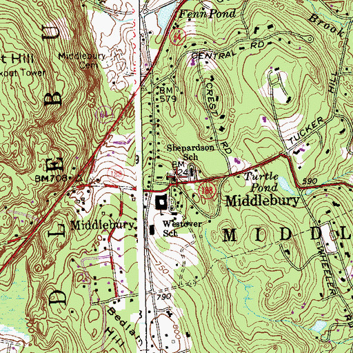 Topographic Map of Middlebury Congregational Church, CT