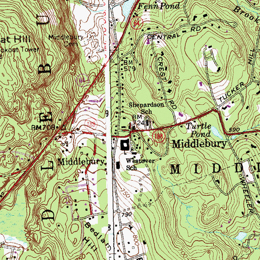 Topographic Map of Middlebury Green, CT