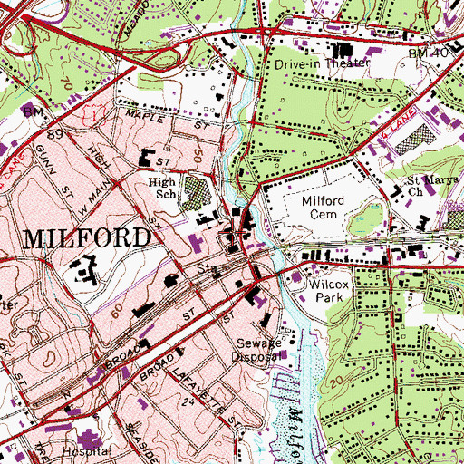 Topographic Map of Milford City Hall, CT